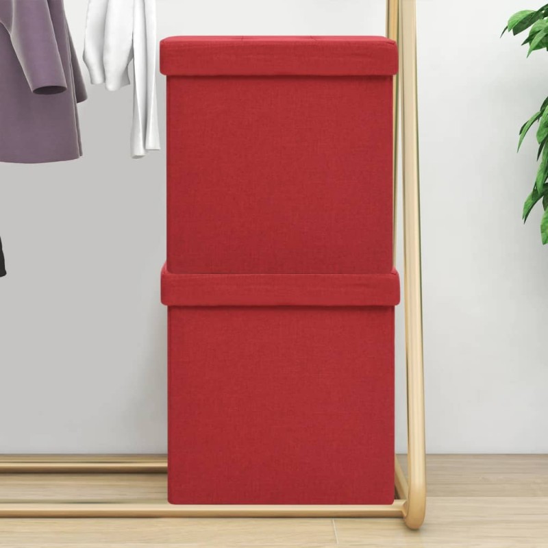 vidaXL Hocker mit Stauraum 2 Stk. Weinrot Leinenoptik vidaXL Hocker mit Stauraum 2 Stk. Weinrot Leinenoptik