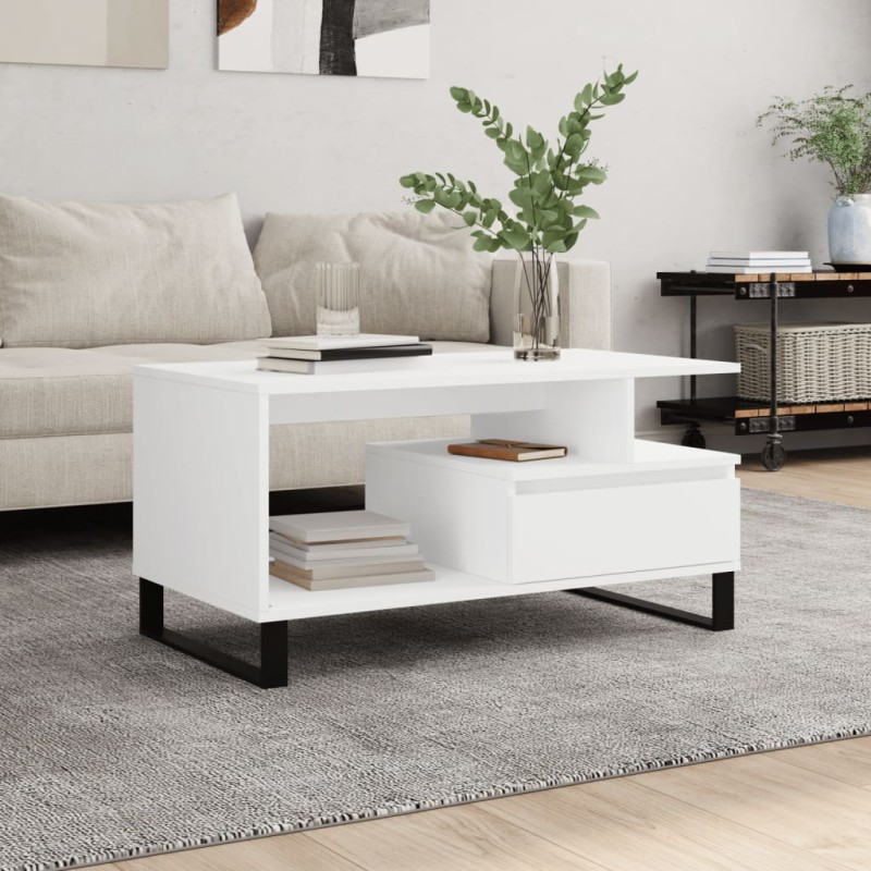 vidaXL Couchtisch Weiß 90x49x45 cm Holzwerkstoff vidaXL Couchtisch Weiß 90x49x45 cm Holzwerkstoff