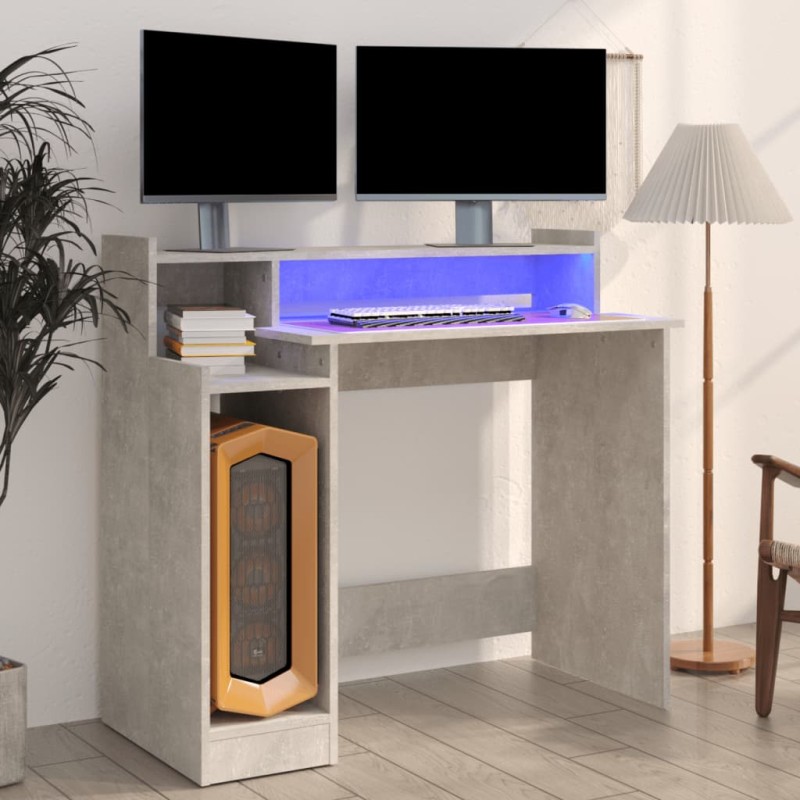 vidaXL Schreibtisch mit LEDs Betongrau 97x45x90 cm Holzwerkstoff vidaXL Schreibtisch mit LEDs Betongrau 97x45x90 cm Holzwerkstoff