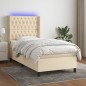 vidaXL Boxspringbett mit Matratze & LED Creme 90x200 cm Stoff vidaXL Boxspringbett mit Matratze & LED Creme 90x200 cm Stoff