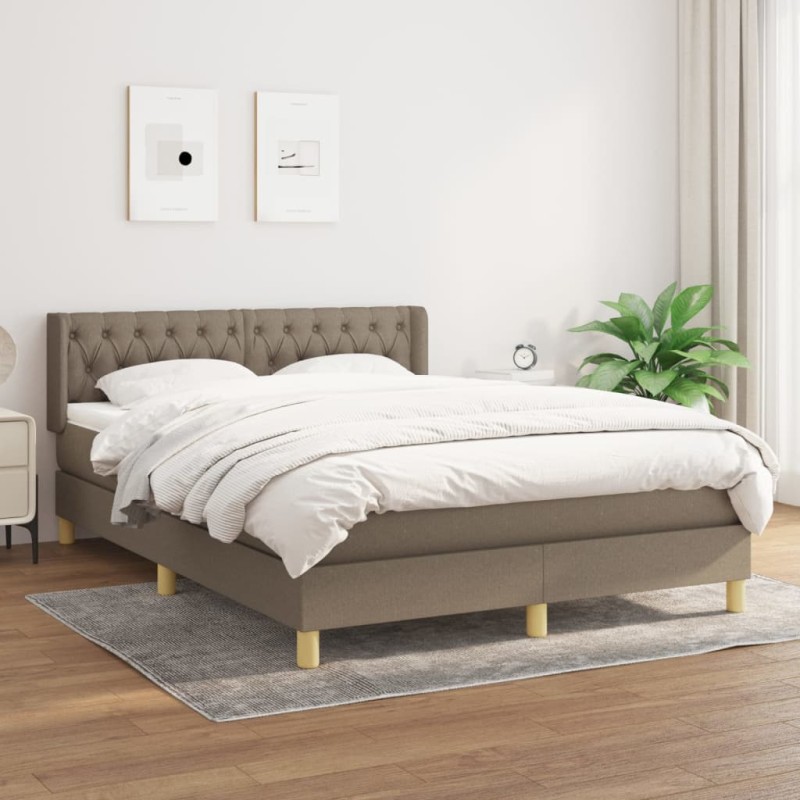 vidaXL Boxspringbett mit Matratze Taupe 140x190 cm Stoff vidaXL Boxspringbett mit Matratze Taupe 140x190 cm Stoff