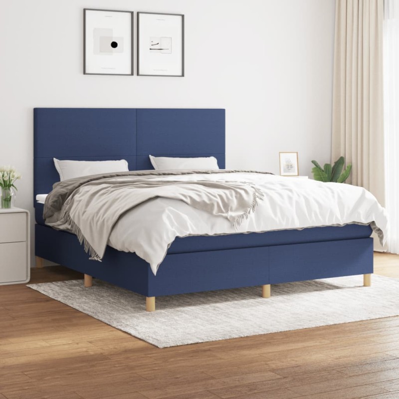 vidaXL Boxspringbett mit Matratze Blau 160x200 cm Stoff vidaXL Boxspringbett mit Matratze Blau 160x200 cm Stoff