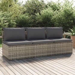 vidaXL Gartensofa 3-Sitzer mit Kissen Grau Poly Rattan