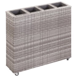 vidaXL Garten-Hochbeet mit 4 Töpfen 80x22x79 cm Poly Rattan Grau