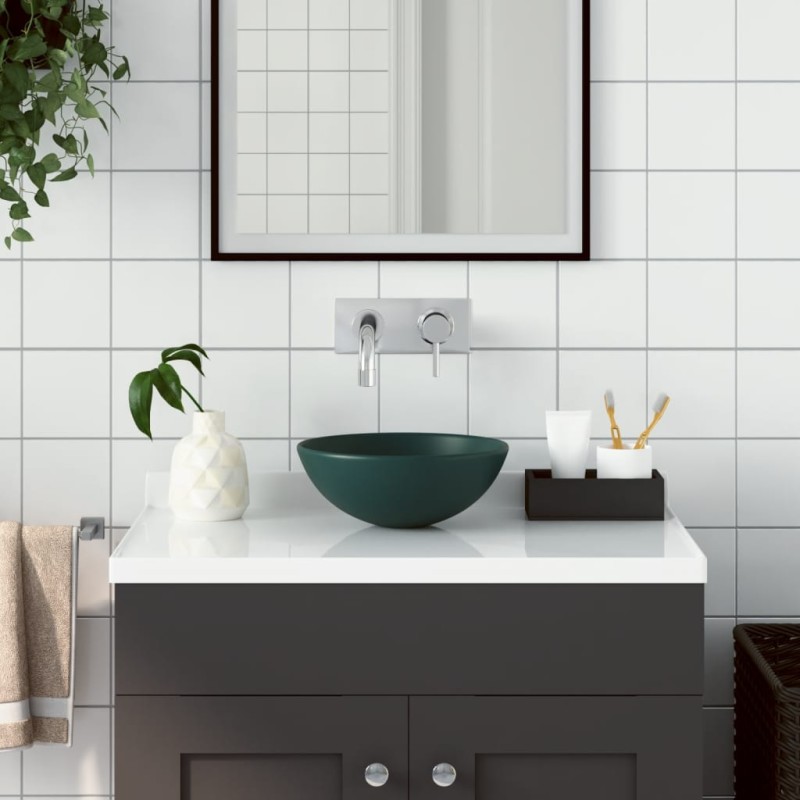 vidaXL Waschbecken Keramik Dunkelgrün Rund vidaXL Waschbecken Keramik Dunkelgrün Rund