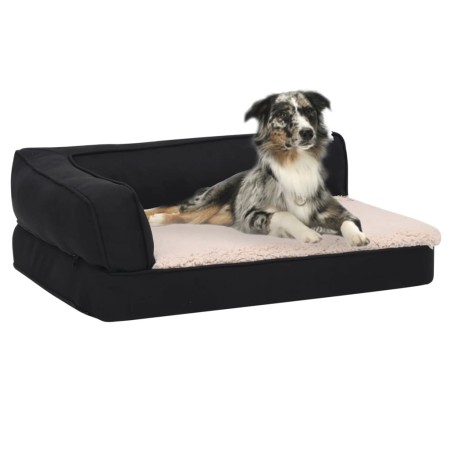 vidaXL Hundematratze Ergonomisch 75x53 cm Leinenoptik Fleece Schwarz