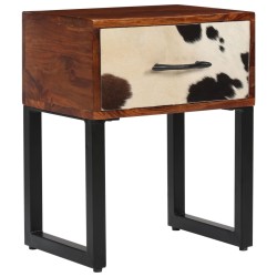 vidaXL Nachttisch Massivholz und Echtleder 40 x 30 x 50 cm  