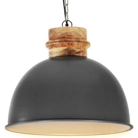 vidaXL Hängelampe Industriestil Grau Rund 50 cm E27 Mango Massivholz