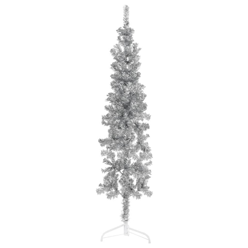 vidaXL Künstlicher Halb-Weihnachtsbaum Ständer Schlank Silbern 150 cm vidaXL Künstlicher Halb-Weihnachtsbaum Ständer Schlank Silbern 150 cm
