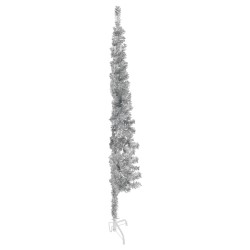 vidaXL Künstlicher Halb-Weihnachtsbaum Ständer Schlank Silbern 150 cm