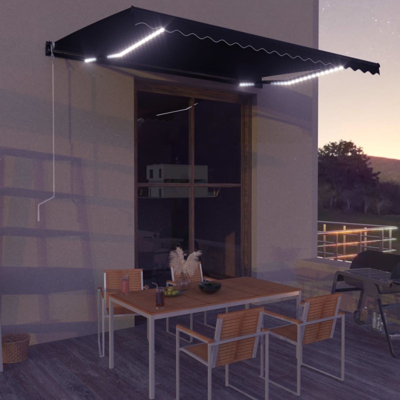vidaXL Markise Manuell Einziehbar mit LED 450x300 cm Anthrazit vidaXL Markise Manuell Einziehbar mit LED 450x300 cm Anthrazit