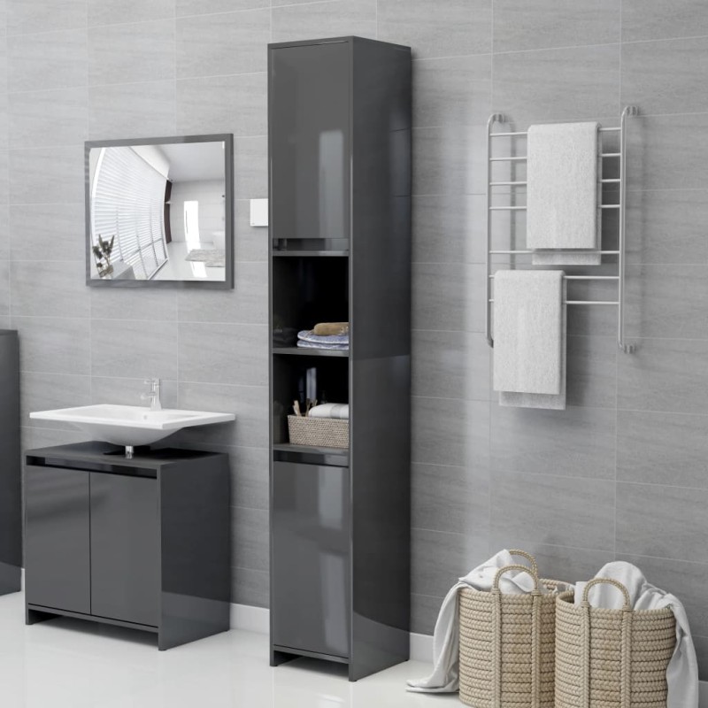 vidaXL Badezimmerschrank Hochglanz-Grau 30x30x183,5 cm Holzwerkstoff