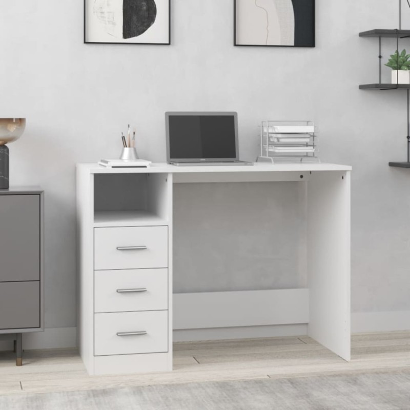 vidaXL Schreibtisch mit Schubladen Weiß 102x50x76 cm Holzwerkstoff vidaXL Schreibtisch mit Schubladen Weiß 102x50x76 cm Holzwerkstoff