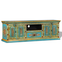 vidaXL TV-Schrank Mangoholz Massiv Blau Handbemalt 