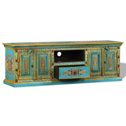 vidaXL TV-Schrank Mangoholz Massiv Blau Handbemalt 