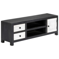 vidaXL TV-Schrank Handgeschnitzt Grau Weiß Massivholz Mango