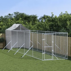 vidaXL Outdoor-Hundezwinger mit Dach Silbern 2x10x2,5 m Stahl Verzinkt