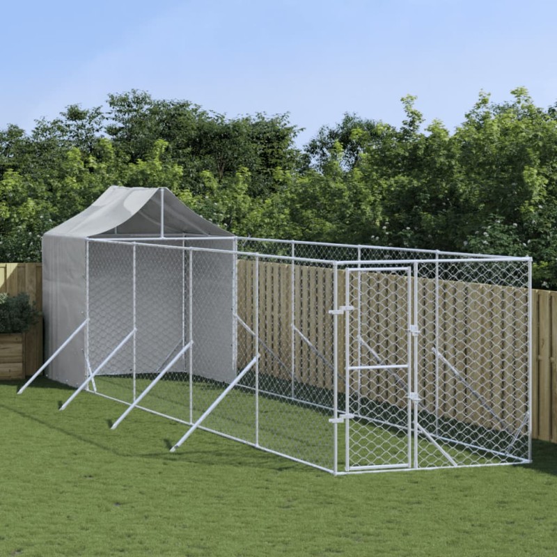 vidaXL Outdoor-Hundezwinger mit Dach Silbern 2x10x2,5 m Stahl Verzinkt vidaXL Outdoor-Hundezwinger mit Dach Silbern 2x10x2,5 m Stahl Verzinkt
