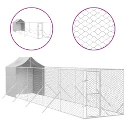 vidaXL Outdoor-Hundezwinger mit Dach Silbern 2x10x2,5 m Stahl Verzinkt
