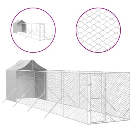 vidaXL Outdoor-Hundezwinger mit Dach Silbern 2x10x2,5 m Stahl Verzinkt