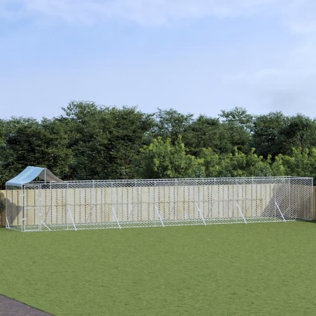 vidaXL Outdoor-Hundezwinger mit Dach Silbern 14x2x2,5 m Stahl Verzinkt