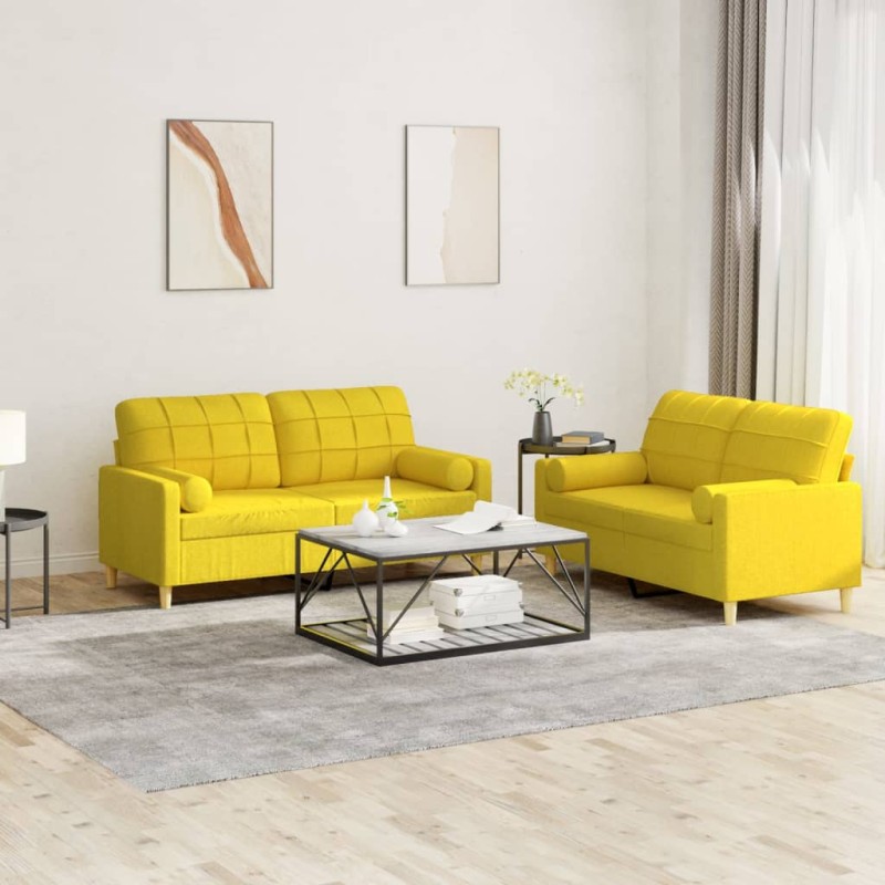 vidaXL 2-tlg. Sofagarnitur mit Kissen Hellgelb Stoff vidaXL 2-tlg. Sofagarnitur mit Kissen Hellgelb Stoff