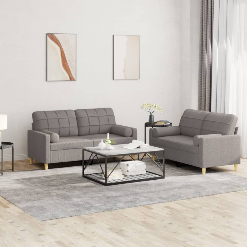 vidaXL 2-tlg. Sofagarnitur mit Kissen Taupe Stoff vidaXL 2-tlg. Sofagarnitur mit Kissen Taupe Stoff