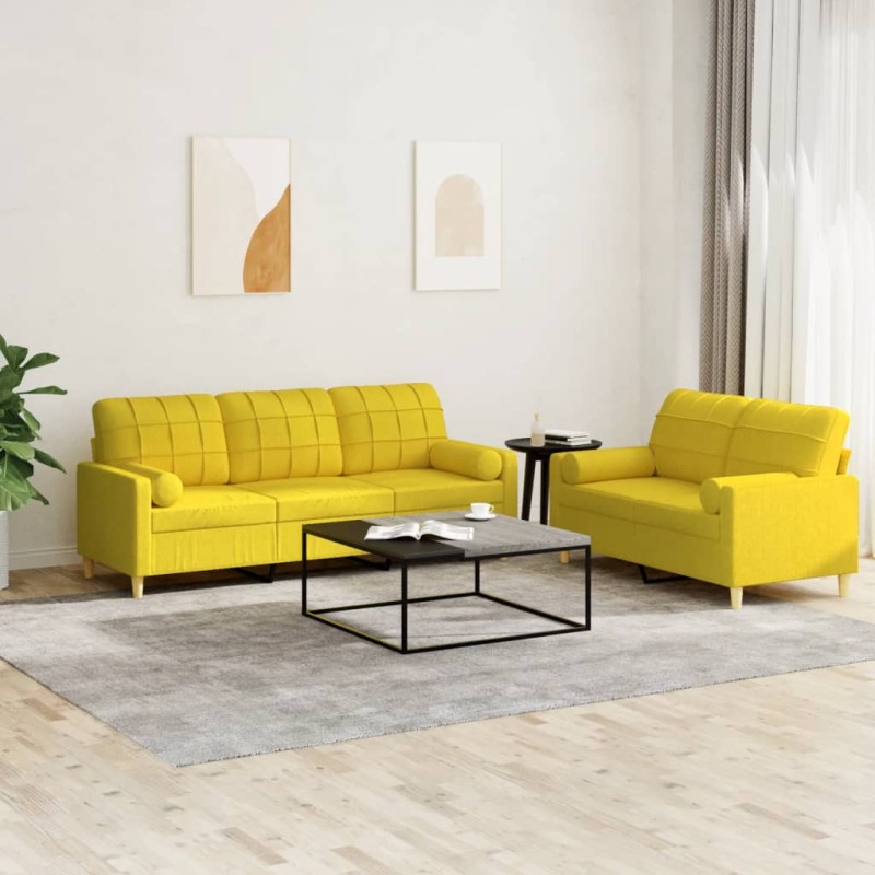 vidaXL 2-tlg. Sofagarnitur mit Kissen Hellgelb Stoff vidaXL 2-tlg. Sofagarnitur mit Kissen Hellgelb Stoff