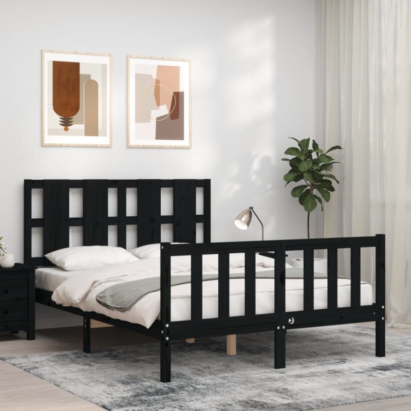 Massivholzbett mit Kopfteil Schwarz 140x190 cm Massivholzbett mit Kopfteil Schwarz 140x190 cm