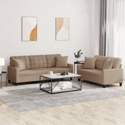 vidaXL 2-tlg. Sofagarnitur mit Kissen Cappuccino-Braun Kunstleder