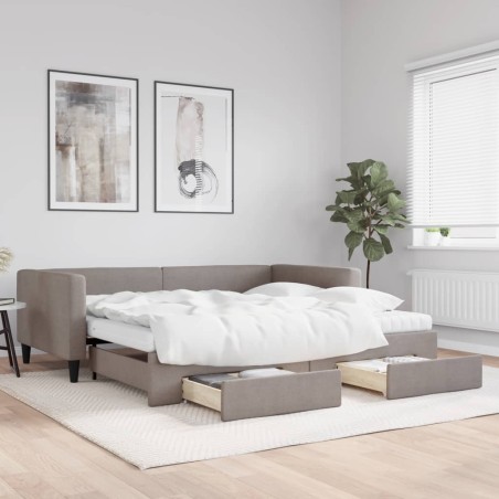 vidaXL Tagesbett Ausziehbar mit Schubladen Taupe 100x200 cm Stoff