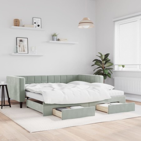 vidaXL Tagesbett Ausziehbar mit Schubladen Hellgrau 100x200 cm Samt