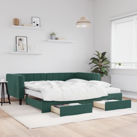 vidaXL Tagesbett Ausziehbar mit Schubladen Dunkelgrün 100x200 cm Samt
