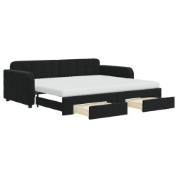 vidaXL Tagesbett Ausziehbar mit Schubladen Schwarz 90x200 cm Samt