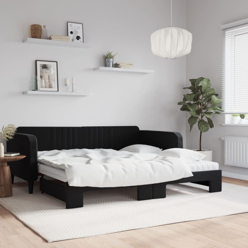 vidaXL Tagesbett Ausziehbar mit Matratzen Schwarz 100x200 cm Samt vidaXL Tagesbett Ausziehbar mit Matratzen Schwarz 100x200 cm Samt