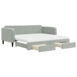 vidaXL Tagesbett Ausziehbar mit Schubladen Hellgrau 100x200 cm Samt