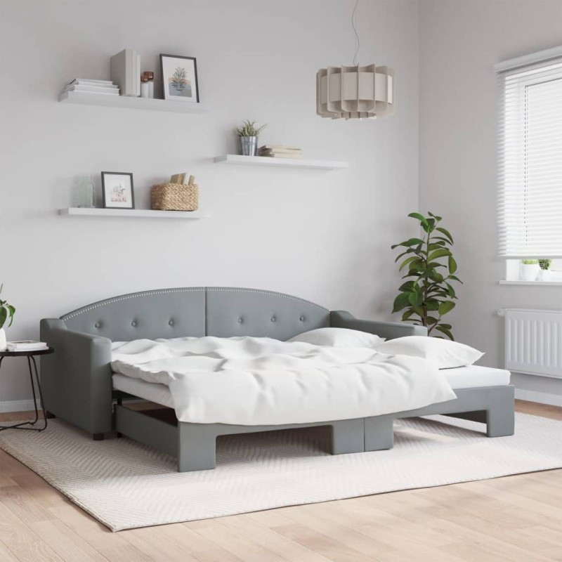 vidaXL Tagesbett Ausziehbar Hellgrau 90x190 cm Stoff vidaXL Tagesbett Ausziehbar Hellgrau 90x190 cm Stoff