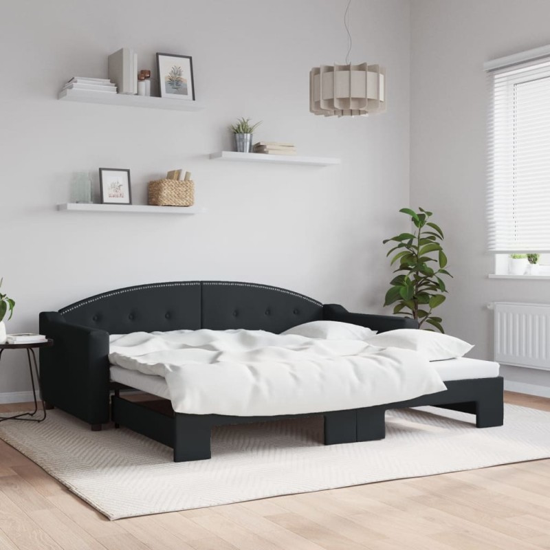 vidaXL Tagesbett Ausziehbar Schwarz 90x190 cm Stoff vidaXL Tagesbett Ausziehbar Schwarz 90x190 cm Stoff