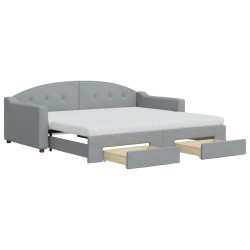 vidaXL Tagesbett Ausziehbar mit Schubladen Hellgrau 90x190 cm Stoff