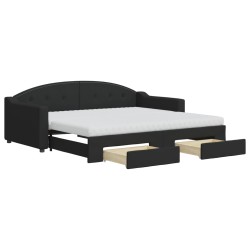 vidaXL Tagesbett Ausziehbar mit Schubladen Schwarz 90x190 cm Stoff