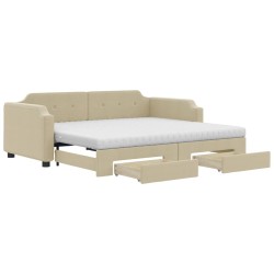 vidaXL Tagesbett Ausziehbar mit Schubladen Creme 90x200 cm Stoff