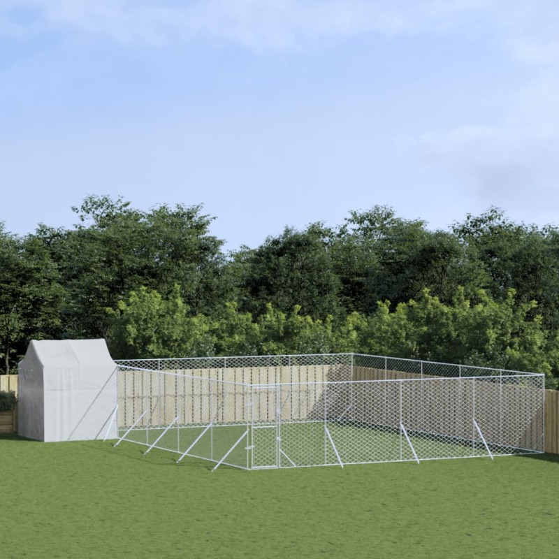 vidaXL Outdoor-Hundezwinger mit Dach Silbern 10x10x2,5m Stahl Verzinkt vidaXL Outdoor-Hundezwinger mit Dach Silbern 10x10x2,5m Stahl Verzinkt