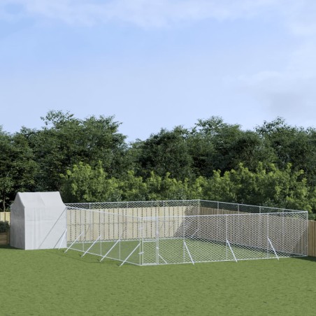 vidaXL Outdoor-Hundezwinger mit Dach Silbern 10x10x2,5m Stahl Verzinkt