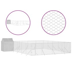 vidaXL Outdoor-Hundezwinger mit Dach Silbern 10x10x2,5m Stahl Verzinkt