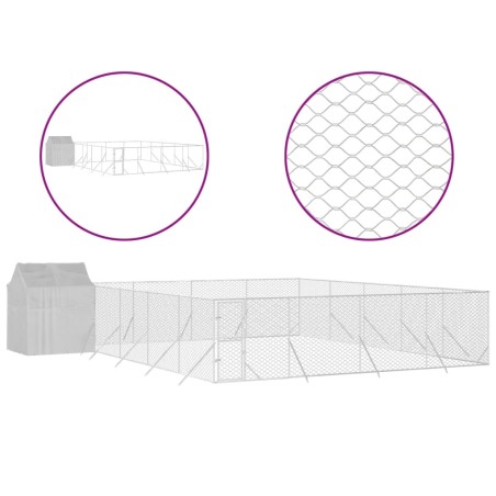 vidaXL Outdoor-Hundezwinger mit Dach Silbern 10x10x2,5m Stahl Verzinkt
