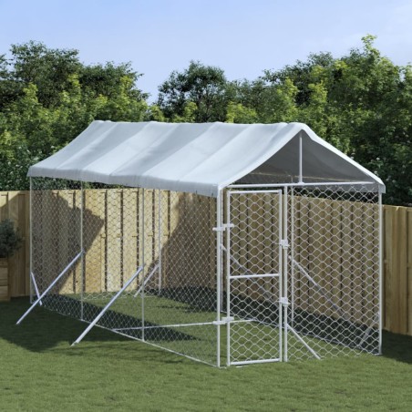 vidaXL Outdoor-Hundezwinger mit Dach Silbern 2x6x2,5m Verzinkter Stahl