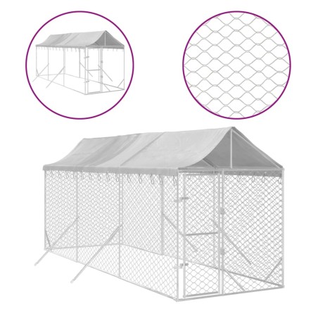 vidaXL Outdoor-Hundezwinger mit Dach Silbern 2x6x2,5m Verzinkter Stahl