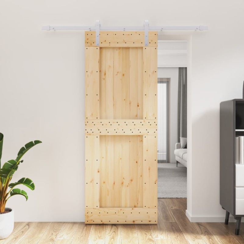 vidaXL Schiebetür mit Beschlag 80x210 cm Massivholz Kiefer vidaXL Schiebetür mit Beschlag 80x210 cm Massivholz Kiefer