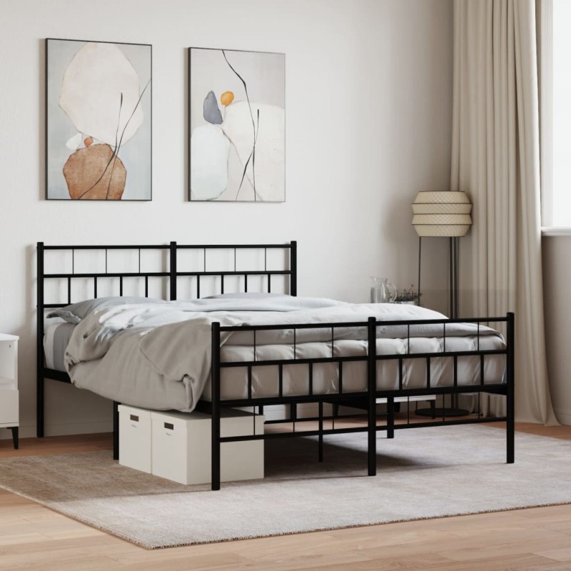 vidaXL Bettgestell mit Kopf- und Fußteil Metall Schwarz 120x190 cm vidaXL Bettgestell mit Kopf- und Fußteil Metall Schwarz 120x190 cm