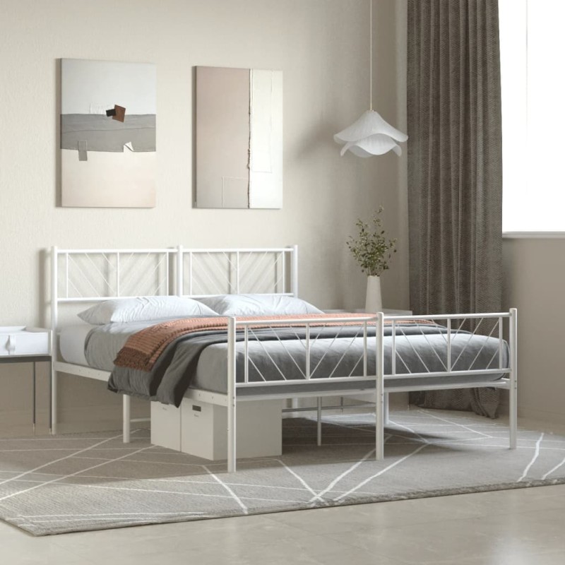 vidaXL Bettgestell mit Kopf- und Fußteil Metall Weiß 140x200 cm vidaXL Bettgestell mit Kopf- und Fußteil Metall Weiß 140x200 cm
